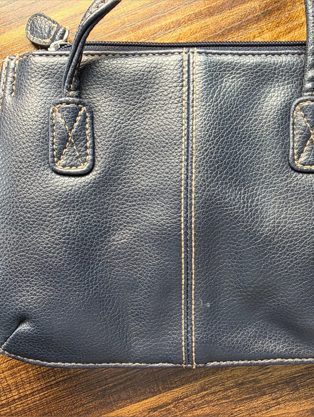 Compact Navy Crossbody with Front Pocket and Gold Accent